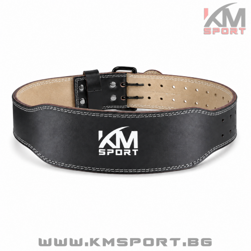 Колан за вдигане на тежести кожен широк 10см KMSPORT